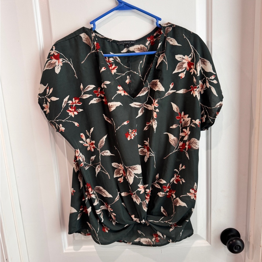 West Kei Dark Green Floral Blouse